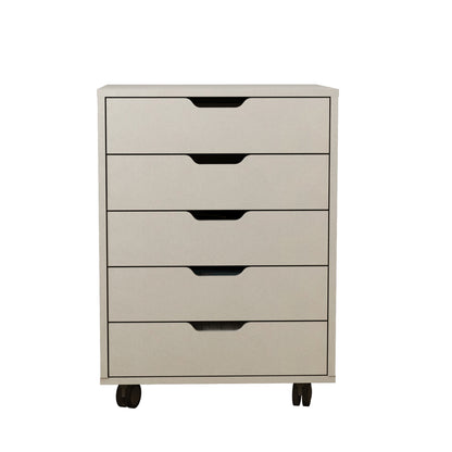 5 Drawers Small Rolling Office File Cabinet Organizer Printer Rack- White+Gray_5