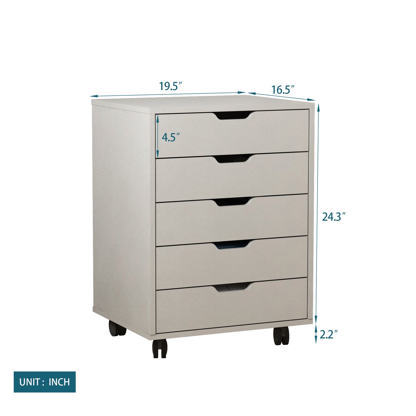 5 Drawers Small Rolling Office File Cabinet Organizer Printer Rack- White+Gray_4