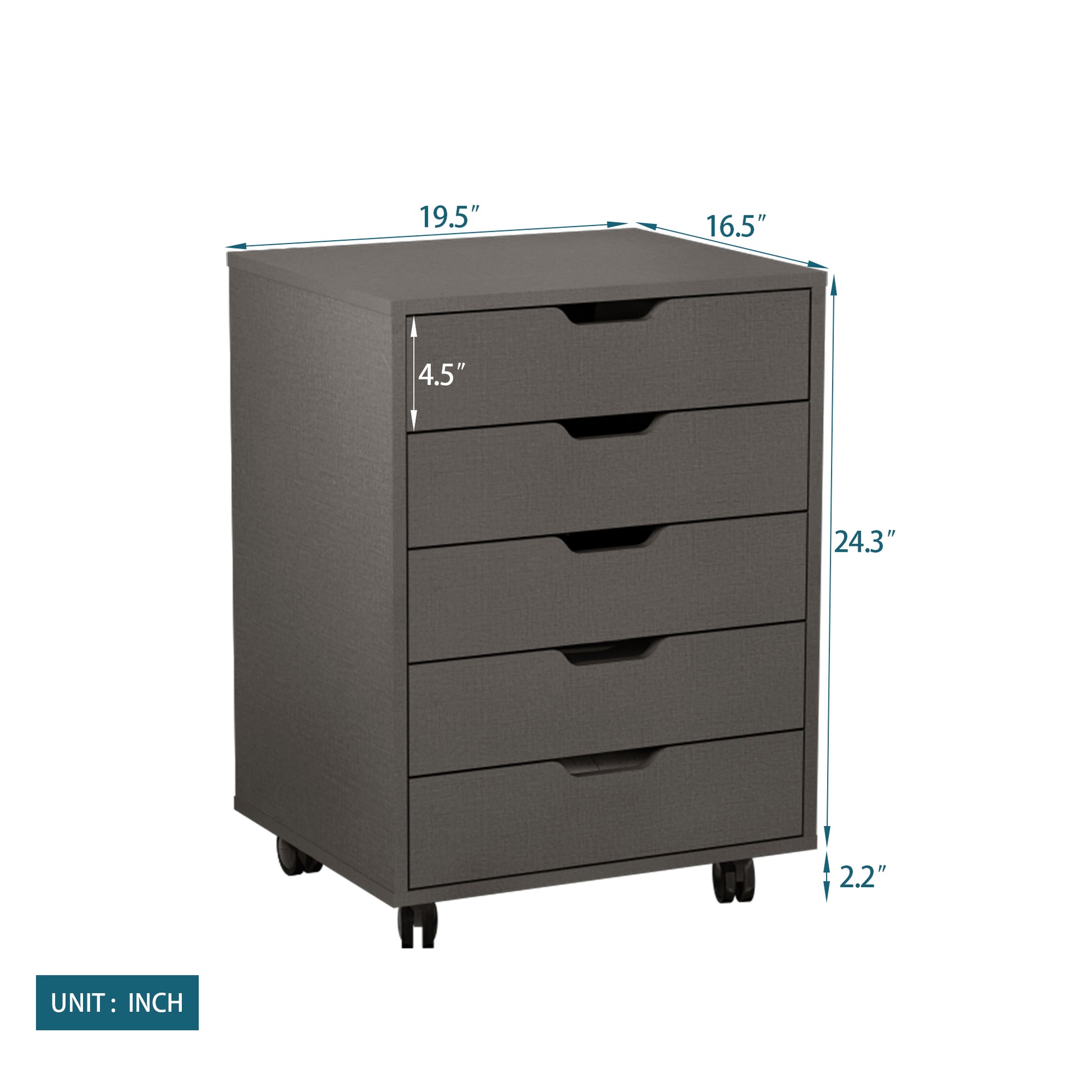 5 Drawers Small Rolling Office File Cabinet Organizer Printer Rack- Dark Gray_4