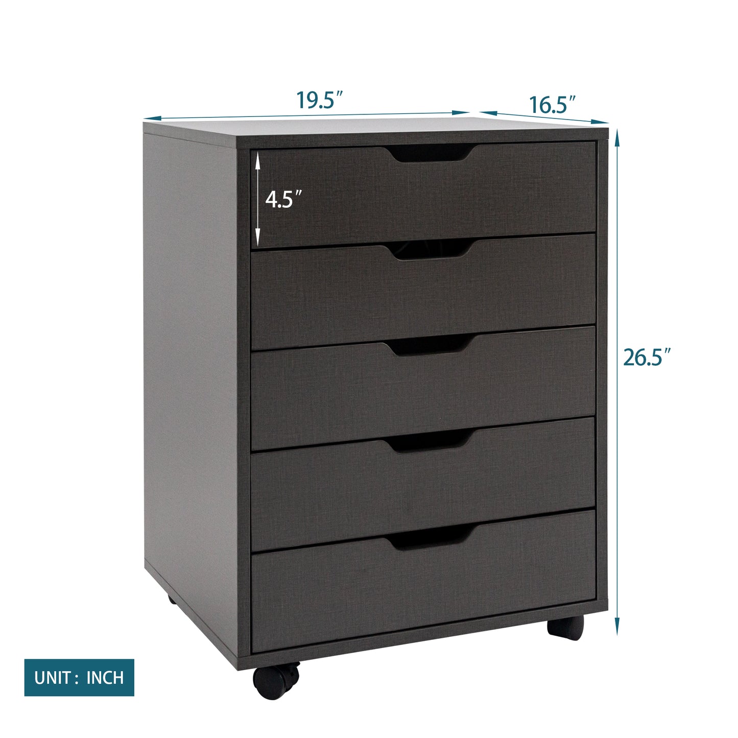 5 Drawers Small Rolling Office File Cabinet Organizer Printer Rack- Dark Gray_17