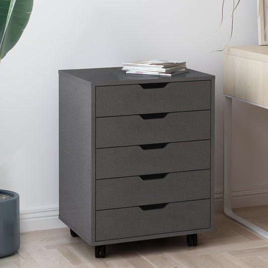5 Drawers Small Rolling Office File Cabinet Organizer Printer Rack- Dark Gray_0