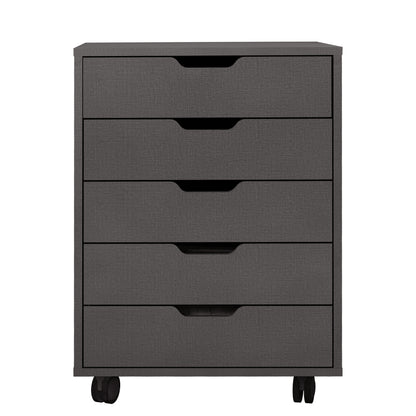 5 Drawers Small Rolling Office File Cabinet Organizer Printer Rack- Dark Gray_15