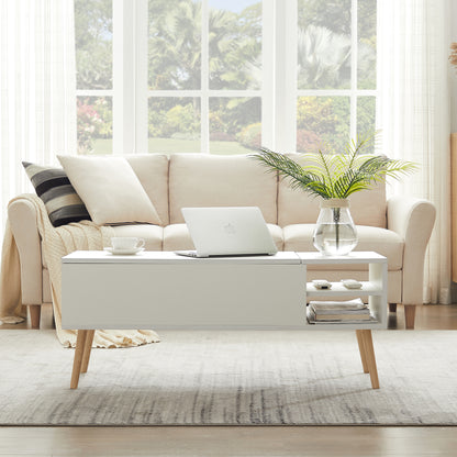 Lifting Top Living Room Coffee Table and Hidden Storage Cabinet- Matte White_1