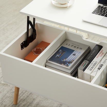 Lifting Top Living Room Coffee Table and Hidden Storage Cabinet- Matte White_3