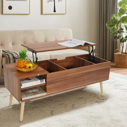 Lifting Top Living Room Coffee Table and Hidden Storage Cabinet- Brown+Beige_2