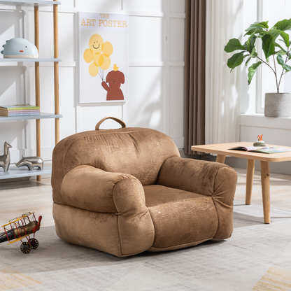 Indoor Use Memory Foam Stuffed Velvet Bean Bag Chair for Children- Brown_7