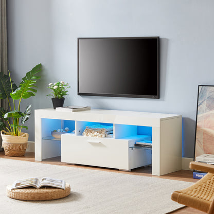Modern TV Console Storage Media TV Organizing Cabinet Worktop- White_2