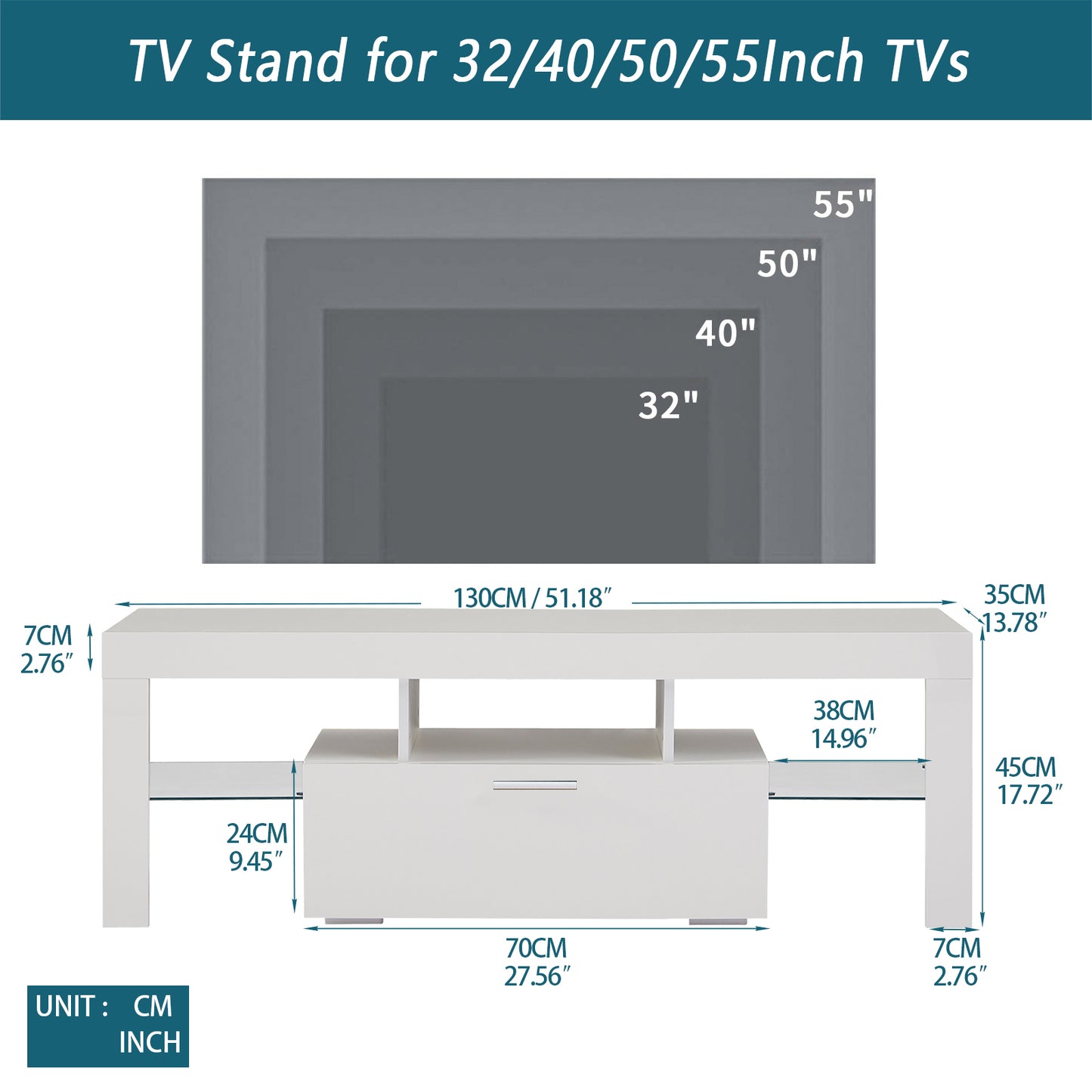 Modern TV Console Storage Media TV Organizing Cabinet Worktop- White_4