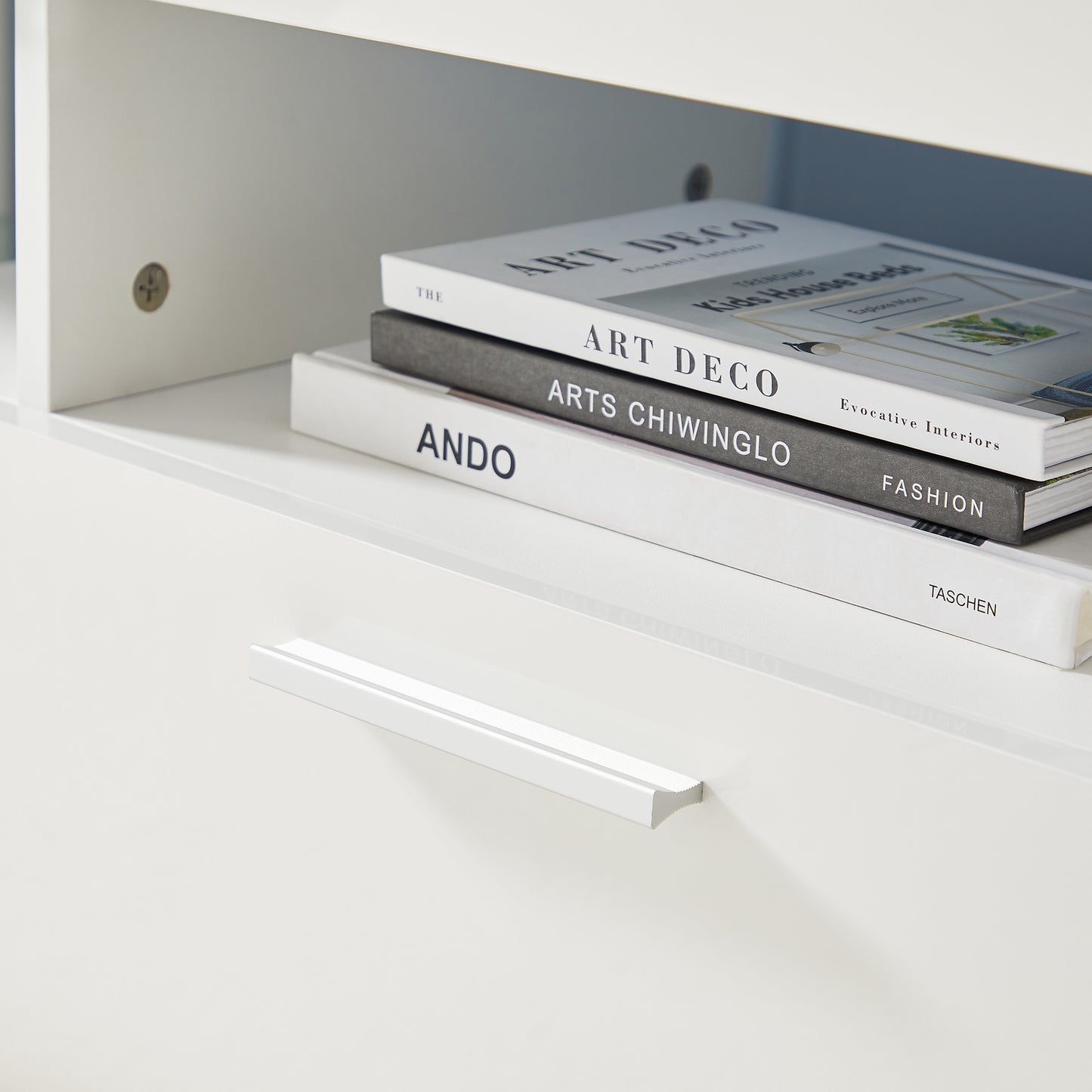 Modern TV Console Storage Media TV Organizing Cabinet Worktop- White_10