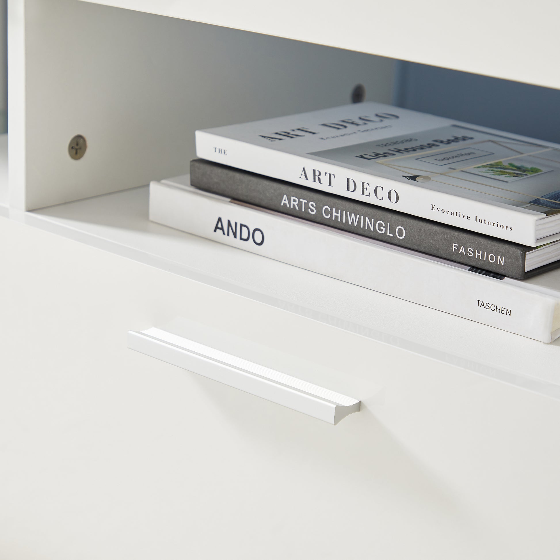 Modern TV Console Storage Media TV Organizing Cabinet Worktop- White_10