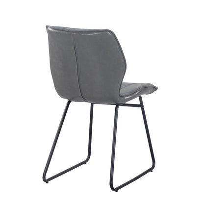 Set of 2 PU Leather HIgh-Density Sponge Dining Chair with Metal Legs- Gray_7