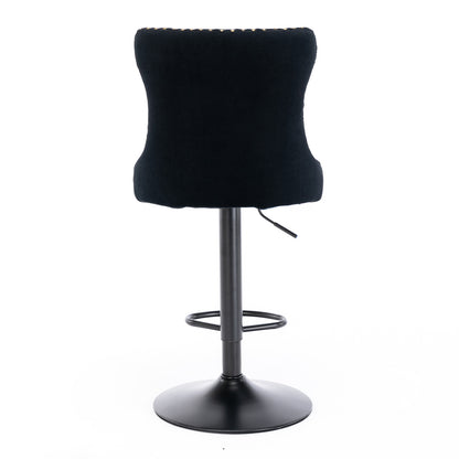 Set of 2 Modern Upholstered Tufted Velvet Armless Bar Stools with Back Rest- Black_10