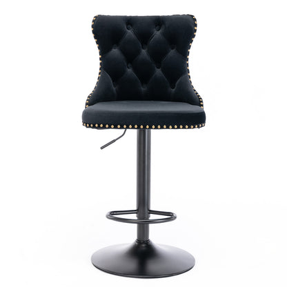 Set of 2 Modern Upholstered Tufted Velvet Armless Bar Stools with Back Rest- Black_6
