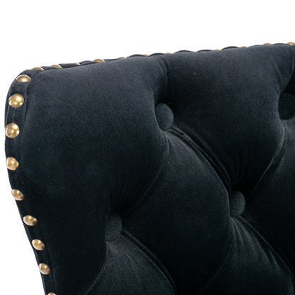 Set of 2 Modern Upholstered Tufted Velvet Armless Bar Stools with Back Rest- Black_12