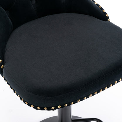 Set of 2 Modern Upholstered Tufted Velvet Armless Bar Stools with Back Rest- Black_14