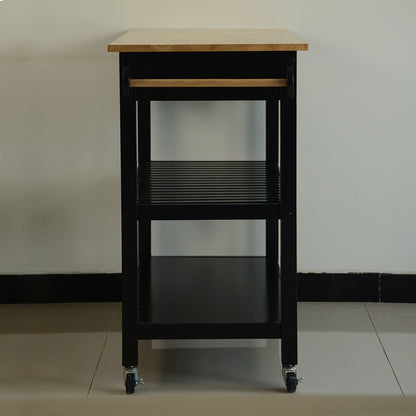 Rubber Wood Top Simple Design Mobile Kitchen Island with Two Lockable Wheels- Black_3