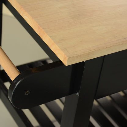 Rubber Wood Top Simple Design Mobile Kitchen Island with Two Lockable Wheels- Black_7