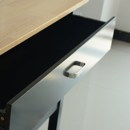 Rubber Wood Top Simple Design Mobile Kitchen Island with Two Lockable Wheels- Black_17