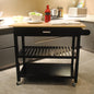 Rubber Wood Top Simple Design Mobile Kitchen Island with Two Lockable Wheels- Black_9