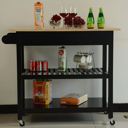 Rubber Wood Top Simple Design Mobile Kitchen Island with Two Lockable Wheels- Black_1