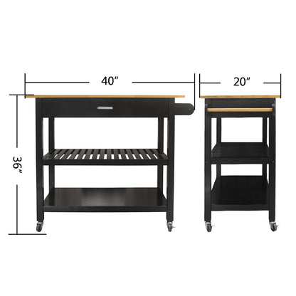 Rubber Wood Top Simple Design Mobile Kitchen Island with Two Lockable Wheels- Black_10