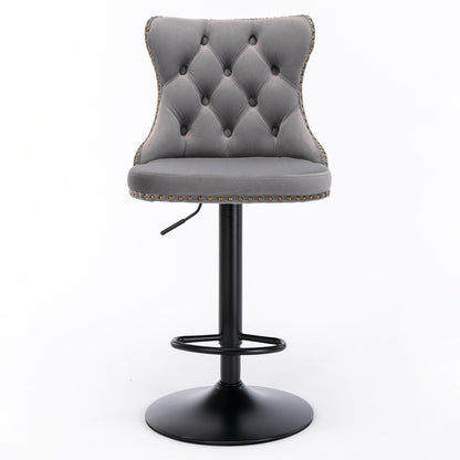 Set of 2 Modern Upholstered Tufted Velvet Armless Bar Stools with Back Rest- Grey_5