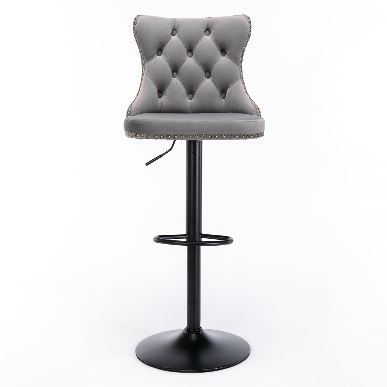 Set of 2 Modern Upholstered Tufted Velvet Armless Bar Stools with Back Rest- Grey_3
