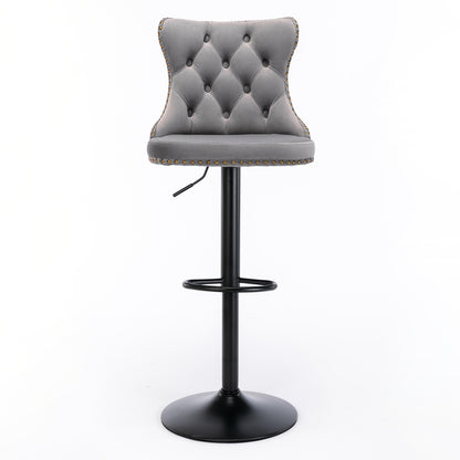 Set of 2 Modern Upholstered Tufted Velvet Armless Bar Stools with Back Rest- Grey_3