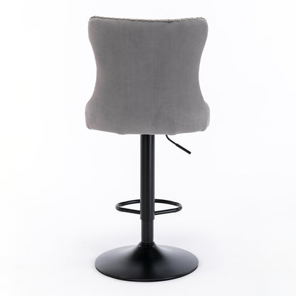 Set of 2 Modern Upholstered Tufted Velvet Armless Bar Stools with Back Rest- Grey_9