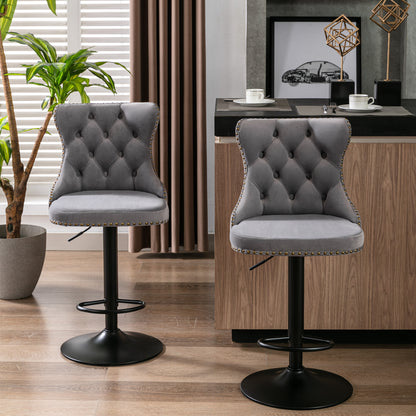Set of 2 Modern Upholstered Tufted Velvet Armless Bar Stools with Back Rest- Grey_4
