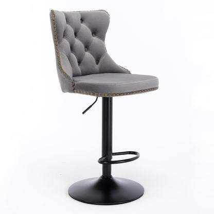 Set of 2 Modern Upholstered Tufted Velvet Armless Bar Stools with Back Rest- Grey_6