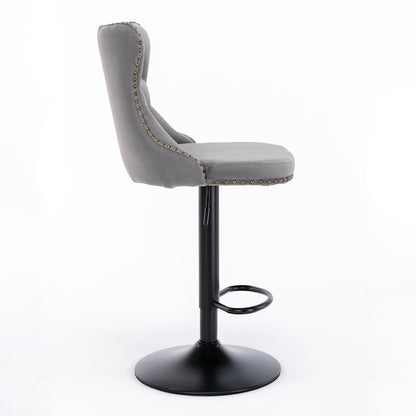 Set of 2 Modern Upholstered Tufted Velvet Armless Bar Stools with Back Rest- Grey_7