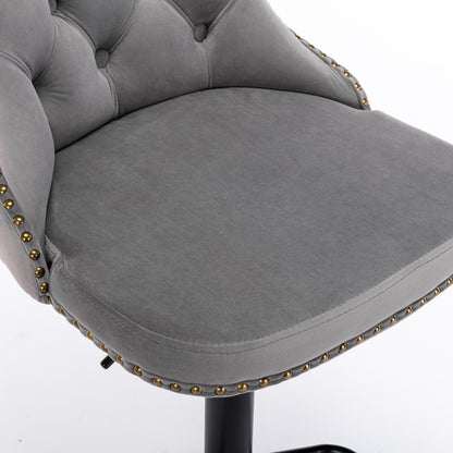 Set of 2 Modern Upholstered Tufted Velvet Armless Bar Stools with Back Rest- Grey_11