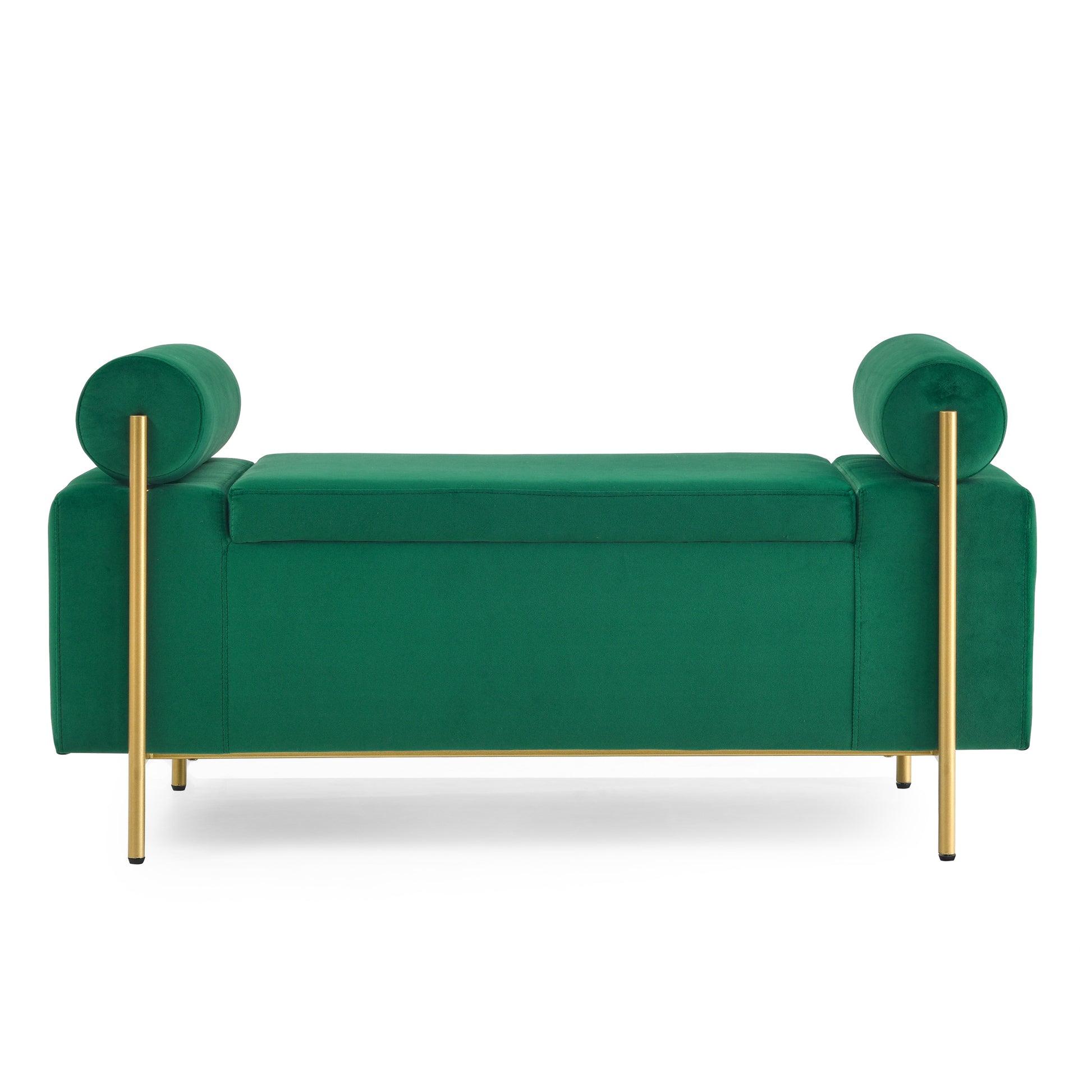 Elegant Upholstered Linen Storage Bench with Cylindrical Arms and Iron Legs- Green_10