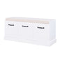 Wooden Entryway Shoe Cabinet Living Room Storage Bench with White Cushion_1