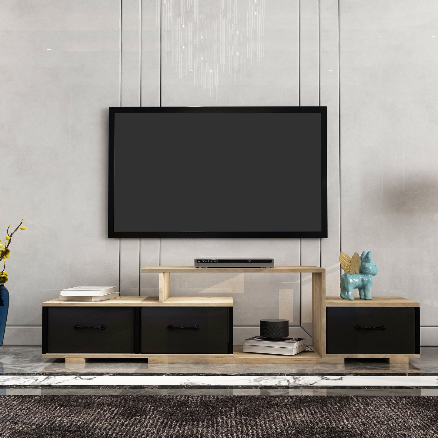 Contemporary Rustic Modern TV Stand for Entertainment Room - Black+Brown_3