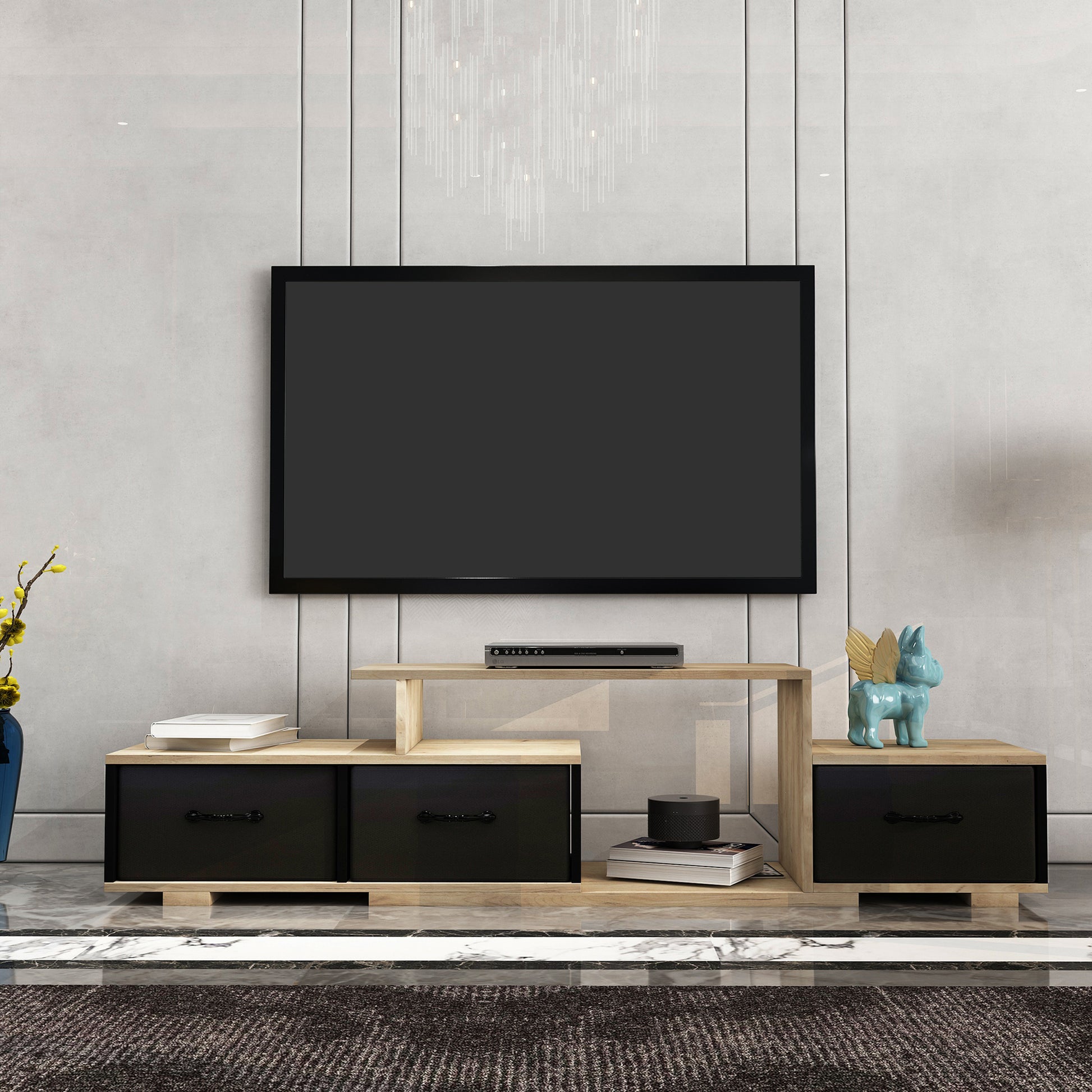 Contemporary Rustic Modern TV Stand for Entertainment Room - Black+Brown_3