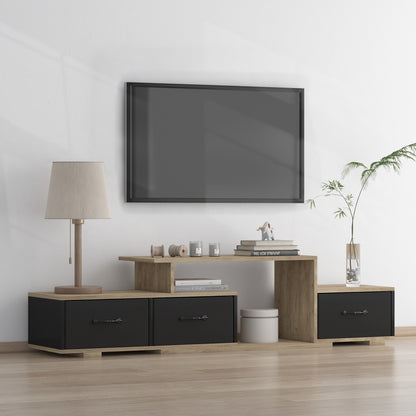 Contemporary Rustic Modern TV Stand for Entertainment Room - Black+Brown_2