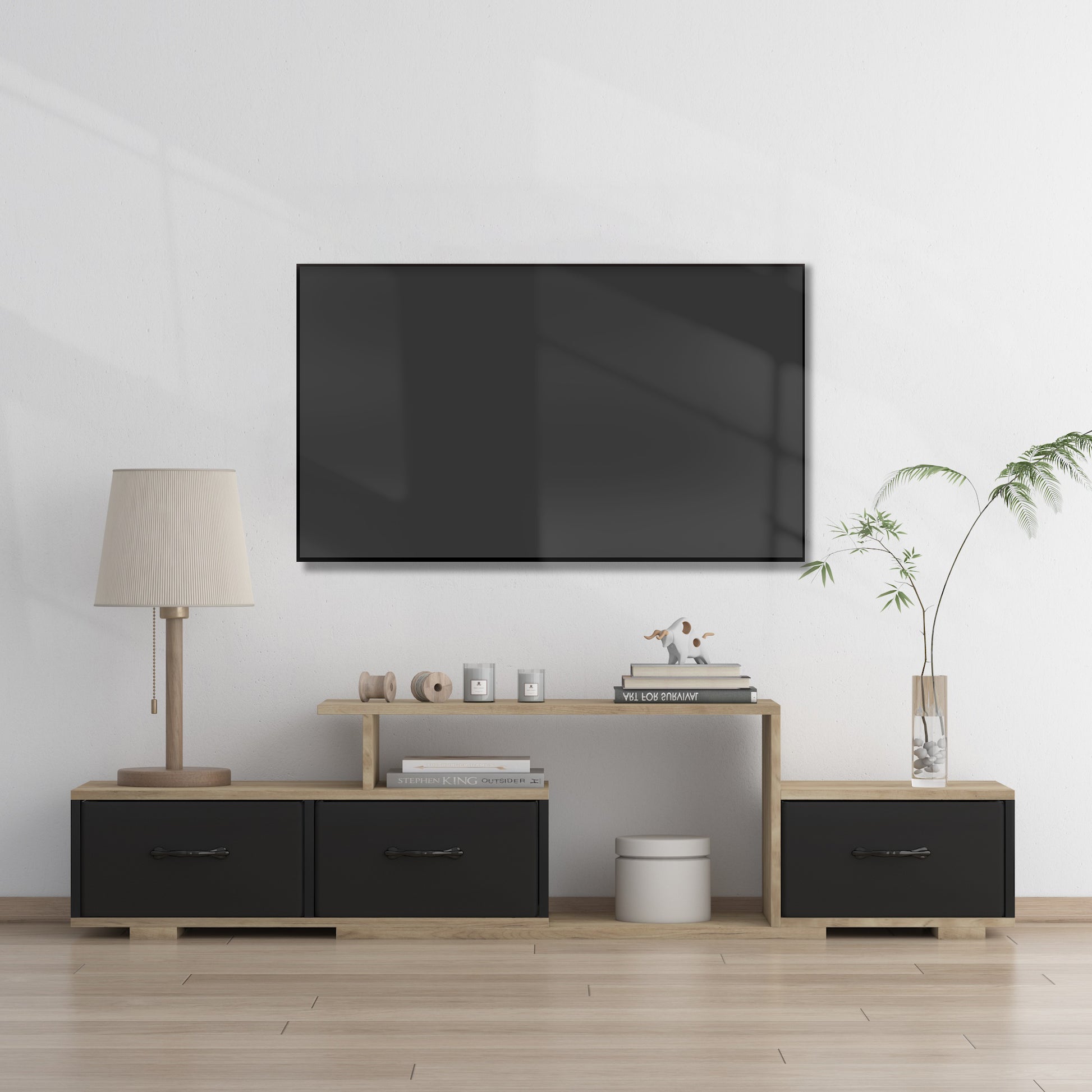 Contemporary Rustic Modern TV Stand for Entertainment Room - Black+Brown_0
