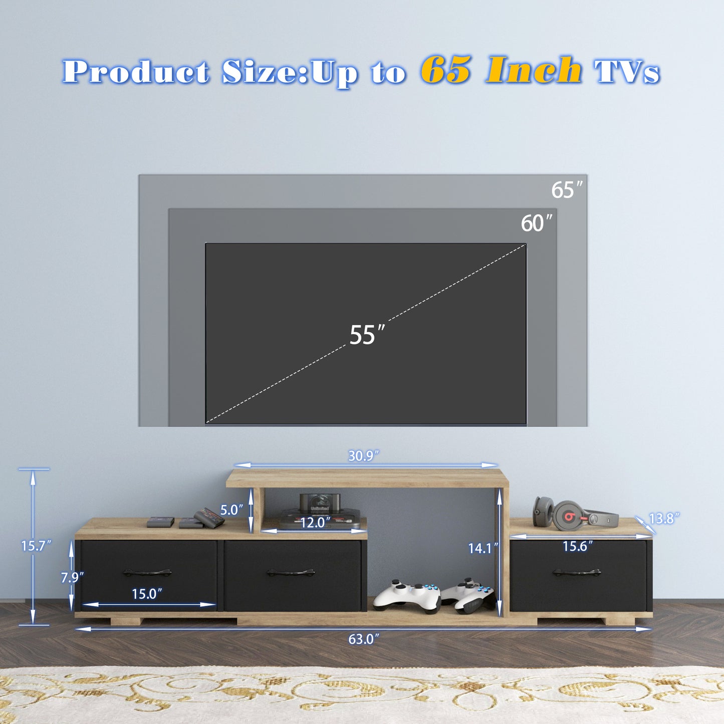 Contemporary Rustic Modern TV Stand for Entertainment Room - Black+Brown_5