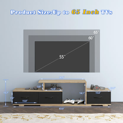 Contemporary Rustic Modern TV Stand for Entertainment Room - Black+Brown_5