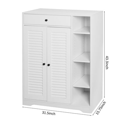 Freestanding Shoe Rack with 2 Shutter Door Narrow Shoe Storage- White_2