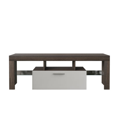 Easy and Quick Assembly Modern TV Stand with Toughened Glass Shelf- Brown+White_5