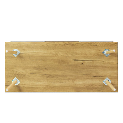 Coffee Table with Solid Wood Legs Support and Big Storage Space- Black+Brown_15