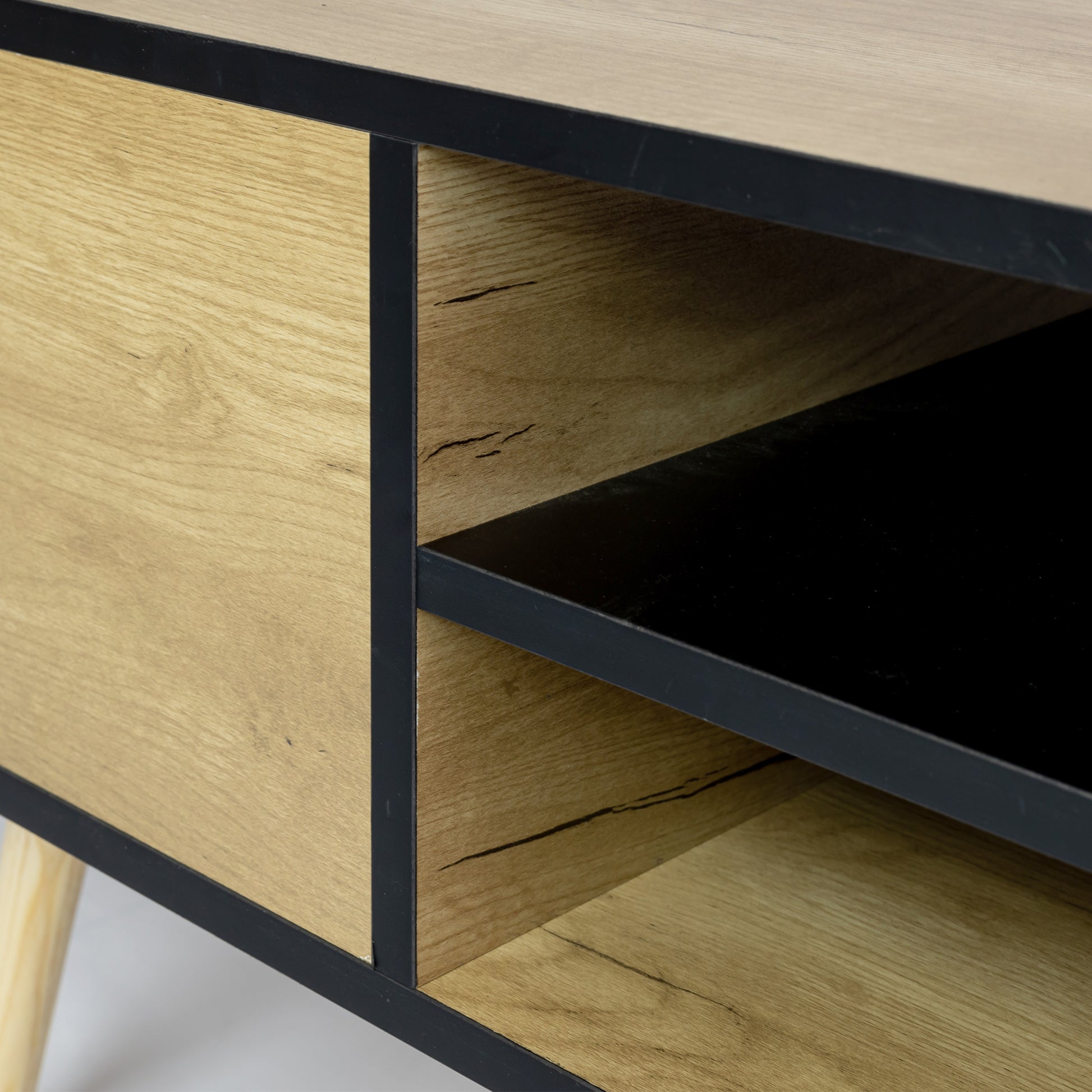 Coffee Table with Solid Wood Legs Support and Big Storage Space- Black+Brown_13