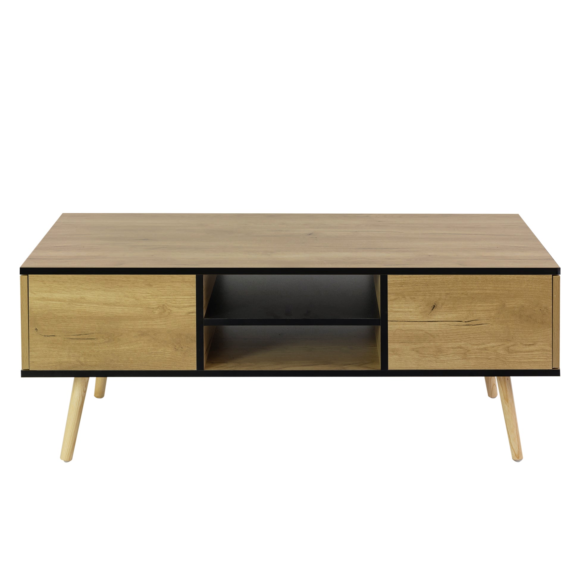 Coffee Table with Solid Wood Legs Support and Big Storage Space- Black+Brown_3