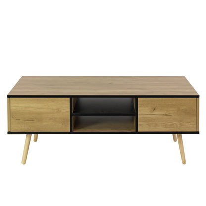 Coffee Table with Solid Wood Legs Support and Big Storage Space- Black+Brown_3