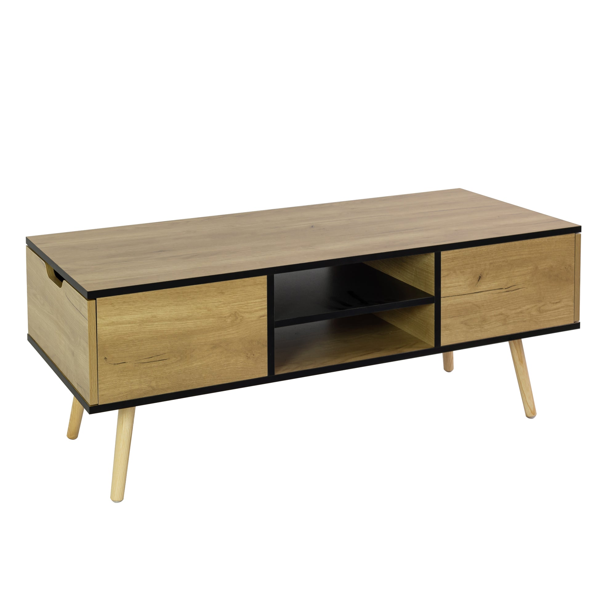 Coffee Table with Solid Wood Legs Support and Big Storage Space- Black+Brown_6