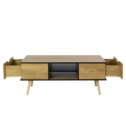 Coffee Table with Solid Wood Legs Support and Big Storage Space- Black+Brown_4