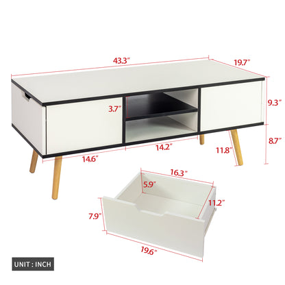 Coffee Table with Solid Wood Legs Support and Big Storage Space- White_5